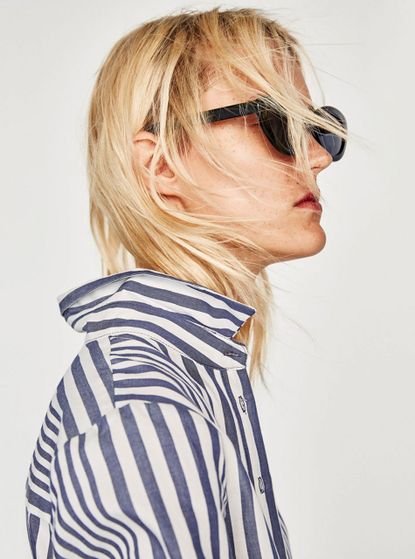 Zara blue 2024 striped shirt dress