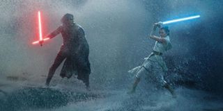 Kylo Ren and Rey battle with their lightsabers in Star Wars: The Rise of Skywalker