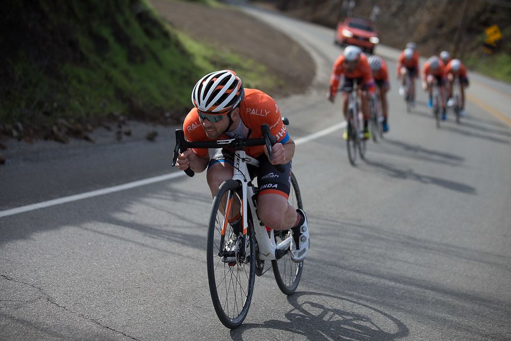 Ty Magner tucks into a descent at the Rally UHC camp