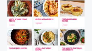 A screenshot of the Veganuary website showing vegan recipes