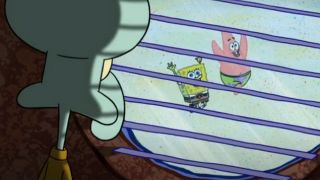 Squidward staring out at SpongeBob and Patrick in SpongeBob SquarePants.