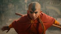 Aang (Gordon Cormier) poses in costume in the Netflix Avatar: The Last Airbender show