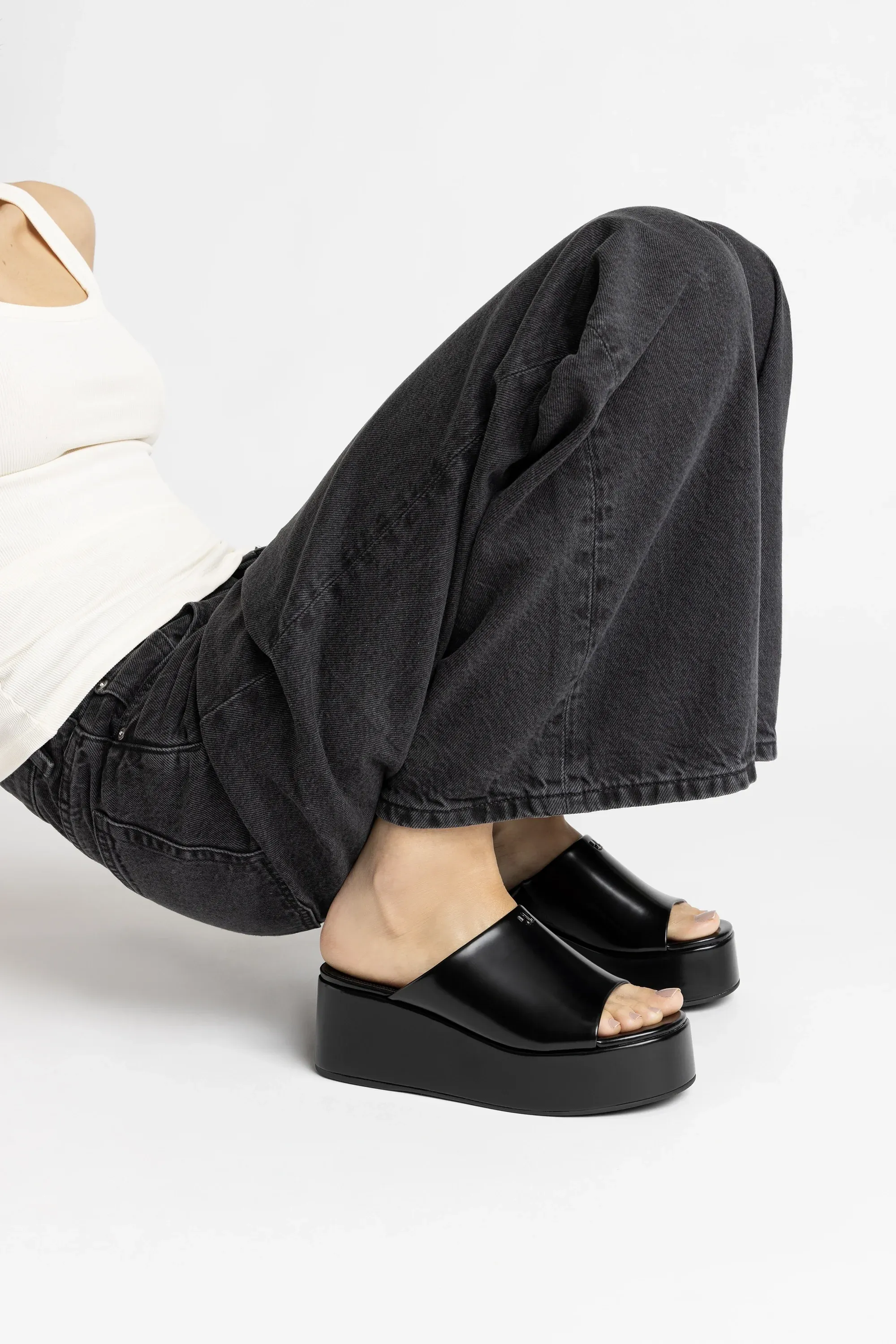 Charli Box Mule In Black Leather