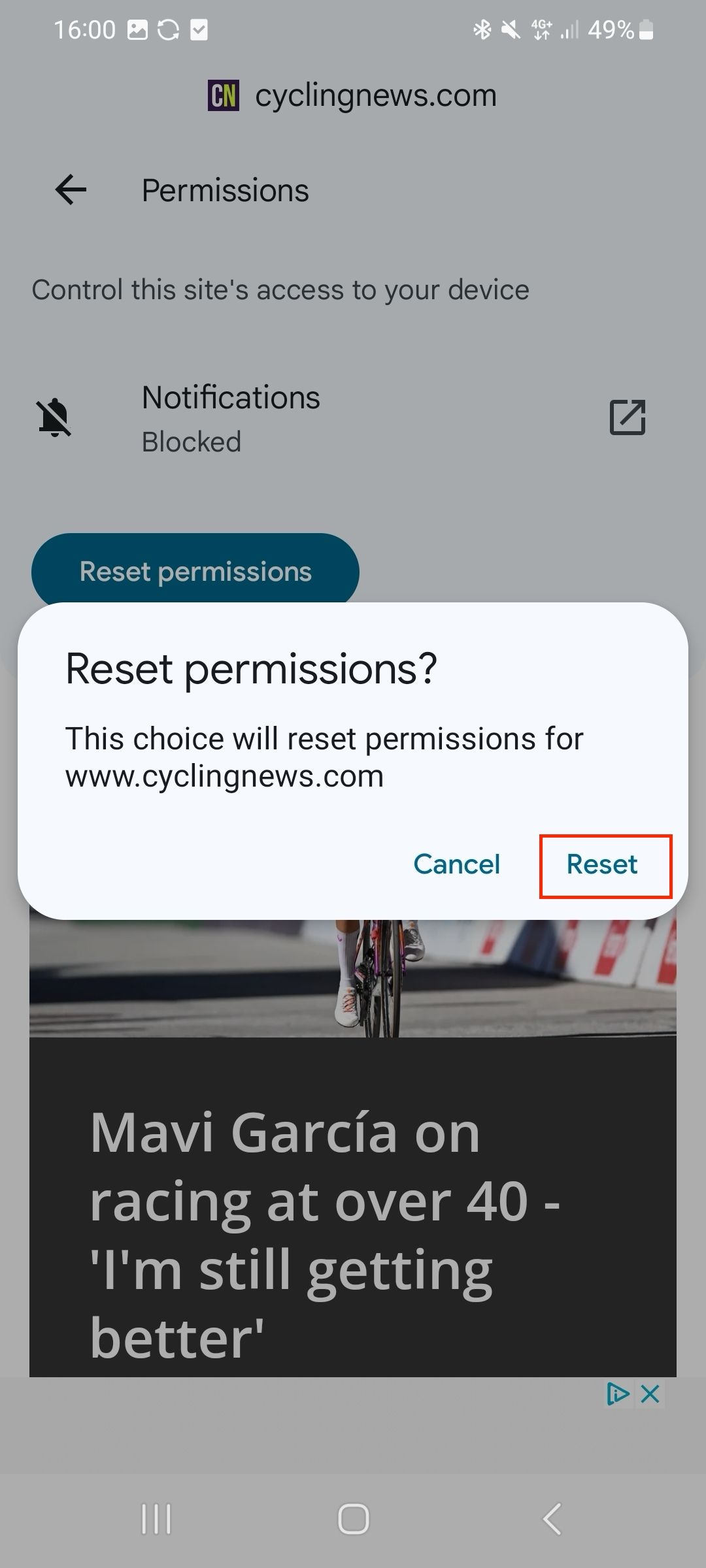 Confirm your choice to receive Cyclingnews notifications