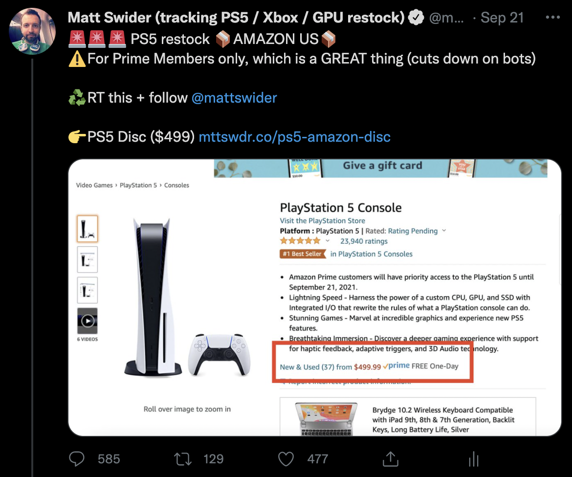 PS5 restock Twitter alerts in US from Matt Swider