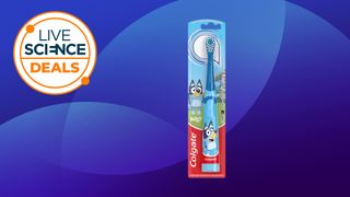A Live Science Deals logo and a Colgate Kids Battery Powered Toothbrush on a blue background