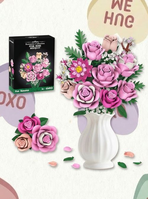 Pink Rose Bouquet Flowers Building Set