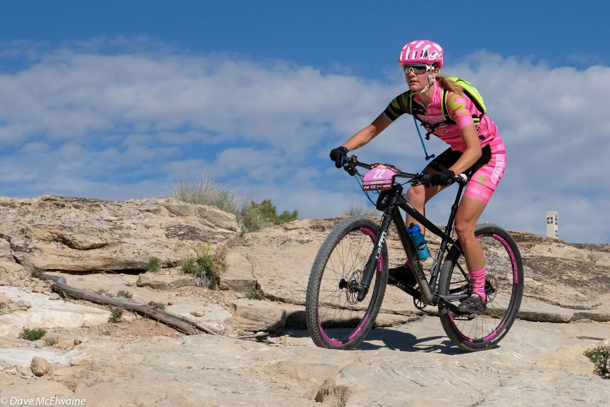 Local favourite Alexis Skarda (Stans NoTubes) riding near the highest point on the course