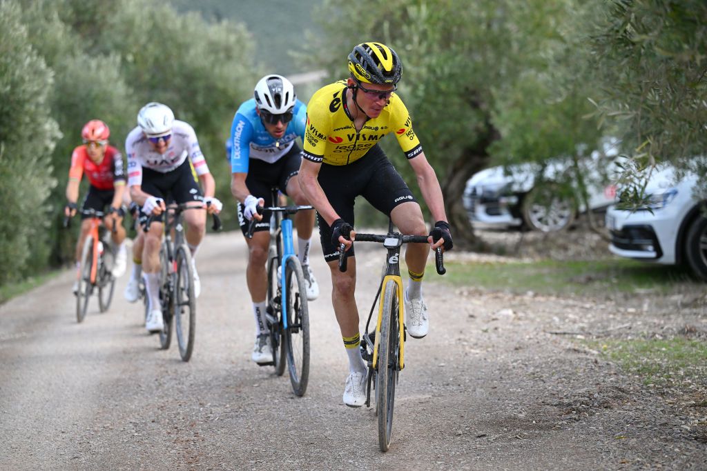 UBEDA SPAIN FEBRUARY 12 Sepp Kuss of The United States and Team Visma Lease a Bike competes during the 3rd Clasica Jaen Paraiso Interior 2024 a 1583km one day race from Baeza to Ubeda on February 12 2024 in Ubeda Spain Photo by Tim de WaeleGetty Images