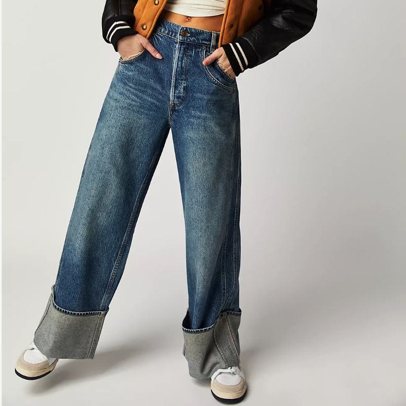 Free People turn up jeans on model 