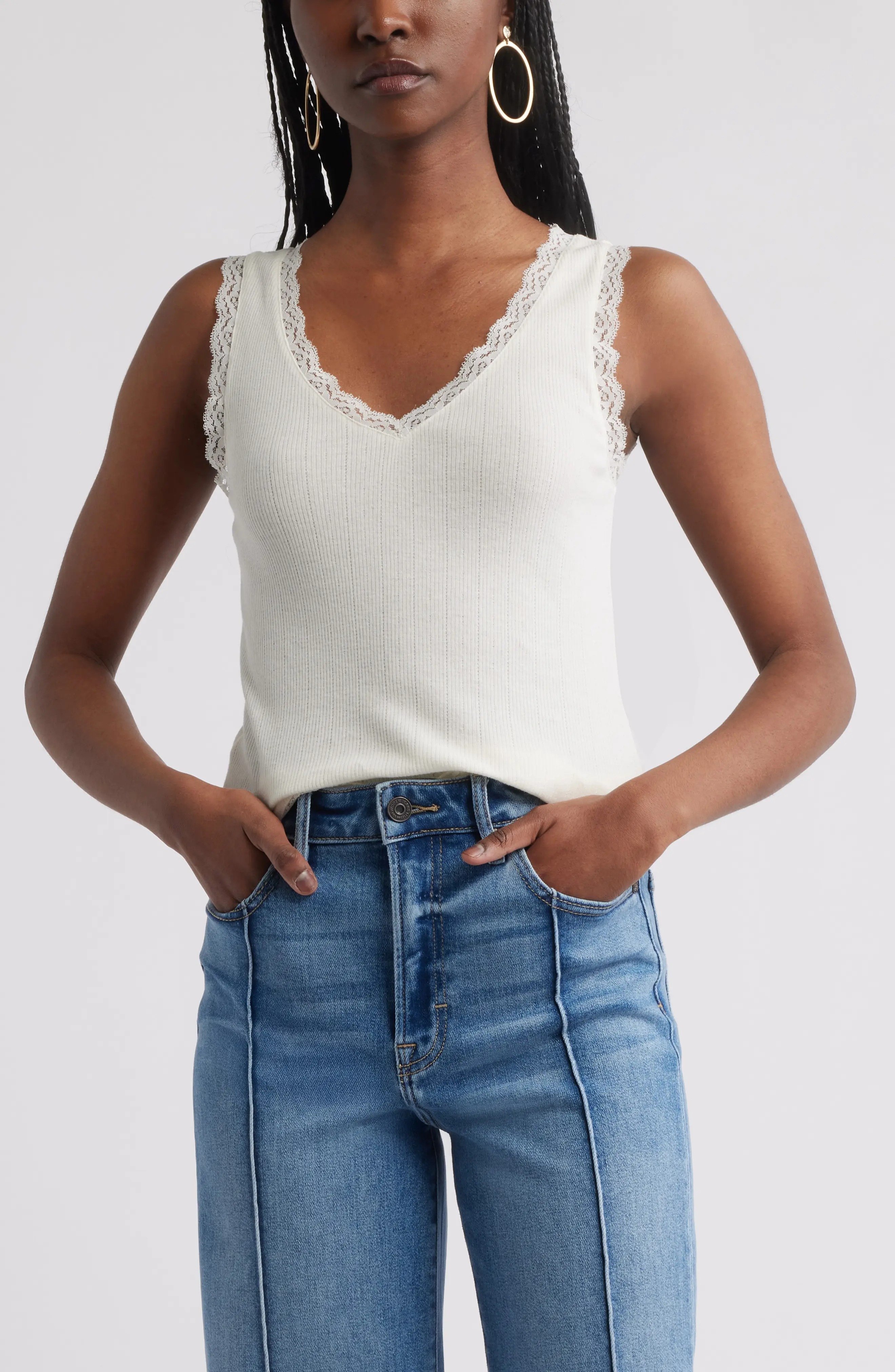 Treasure & Bond, Lace Trim Pointelle Tank Top