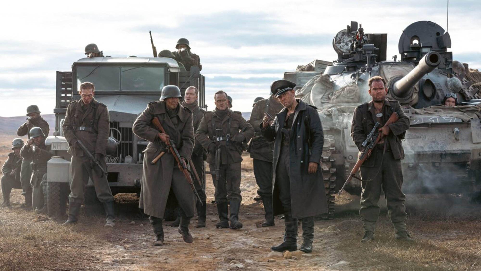 German soldiers in front of a tank in "Sisu"
