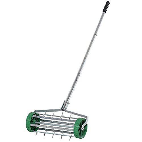 Outsunny Garden Rolling Lawn Aerator Heavy Duty Steel Grass Roller W/adjustable Handle