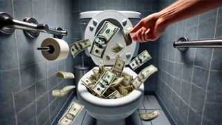 Money thrown down the toilet