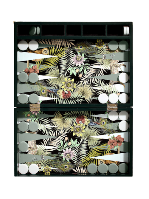 Palm Grove Green Leather Backgammon Set