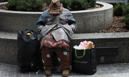 A homeless person in New York City: Roughly 1 in 6 Americans now live in poverty, according to the U.S. Census Bureau.