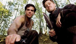 Inglorious Basterds Eli Roth Brad Pitt threatening the camera