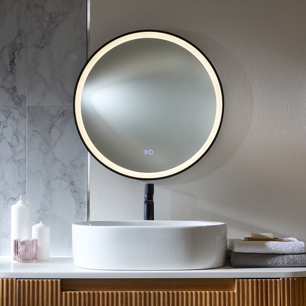 Milano Camila - Black Modern Round Anti-Fog Led Mirror - 600mm