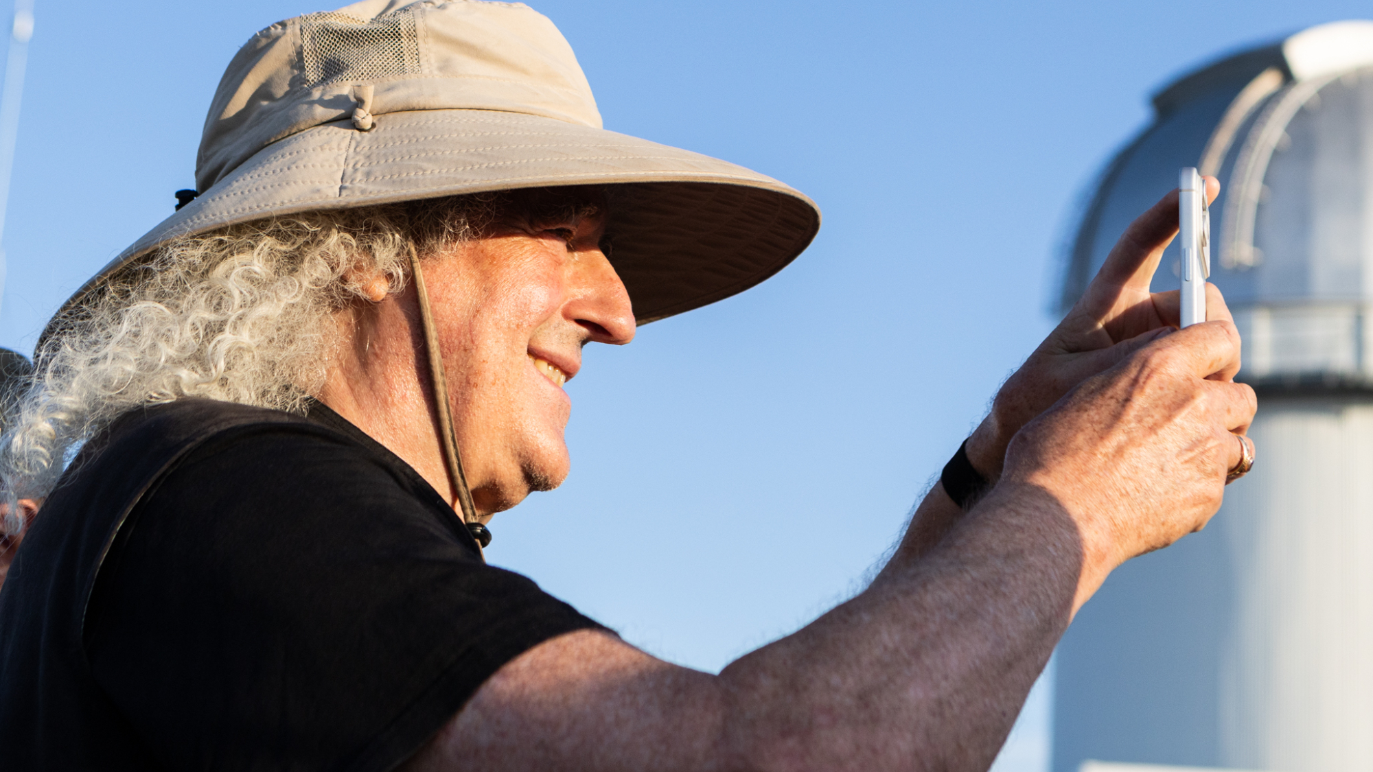 Queen guitarist Brian May during the total solar eclipse of 2026,