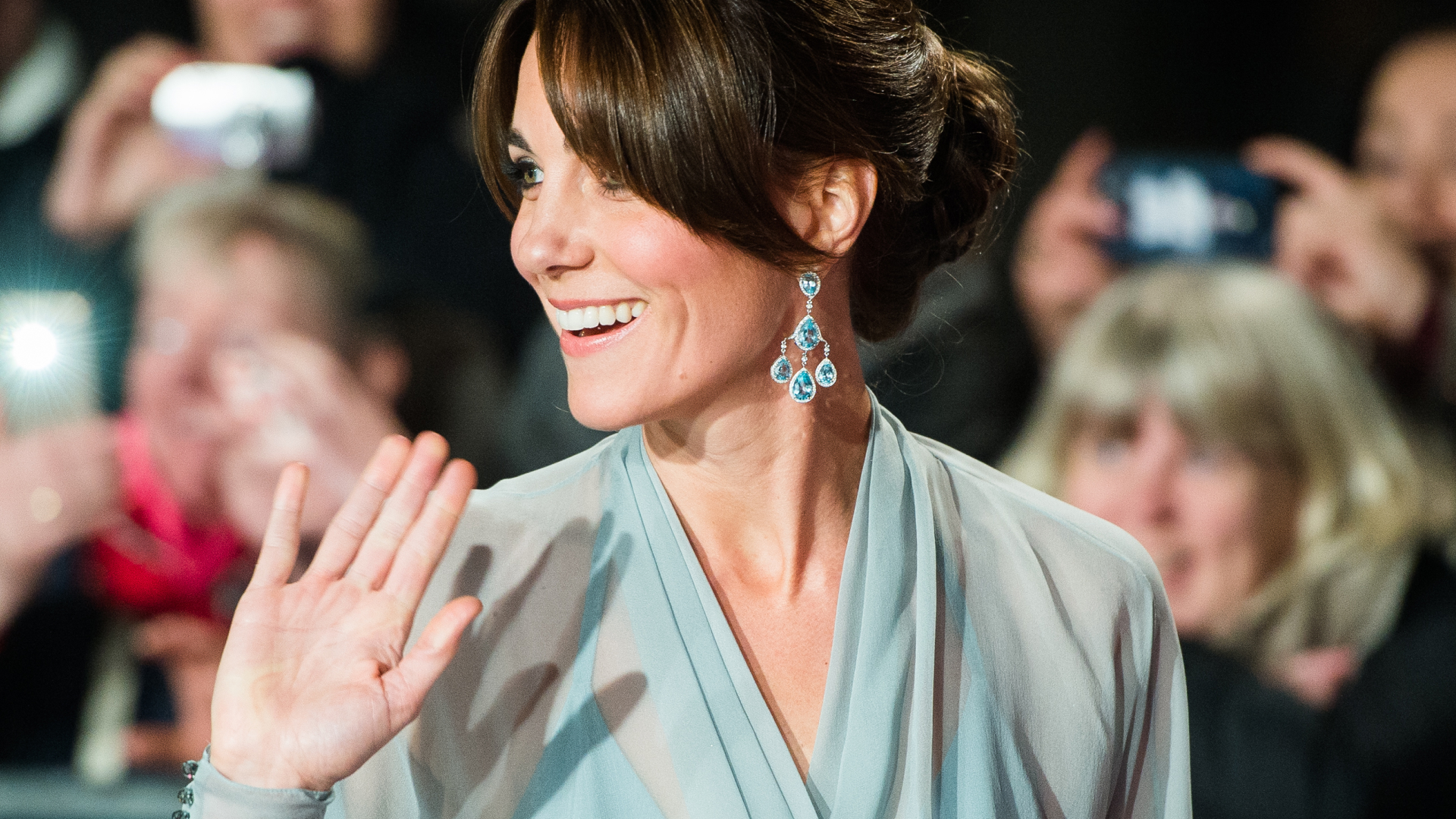 Princess Kate wears an icy blue ballgown.