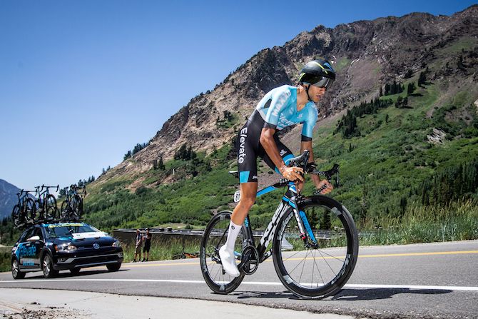 James Piccoli (Elevate-KHS) on his way to winning the 2019 Tour of Utah prologue at Snowbird Resort