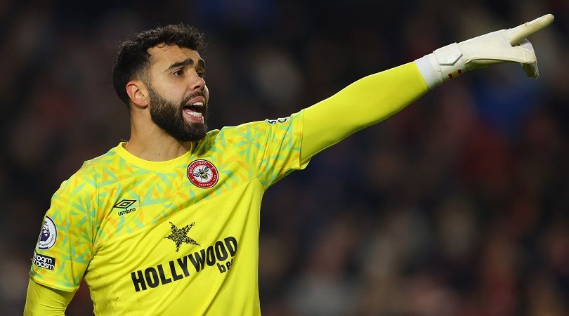 Arsenal target David Raya in action for Brentford in the Premier League