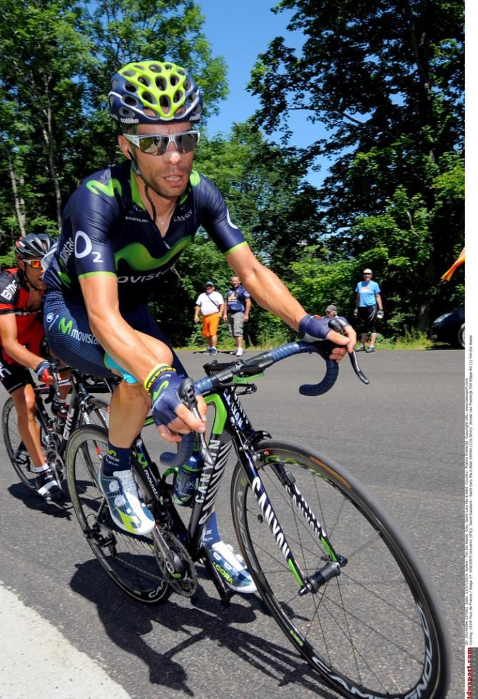 Giovanni Visconti (Movistar) on the way to second palce on Pla d'Adet