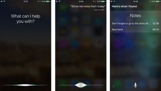 Tap the home button to call up Siri, say something like "Show me my notes", then tap the note you want.