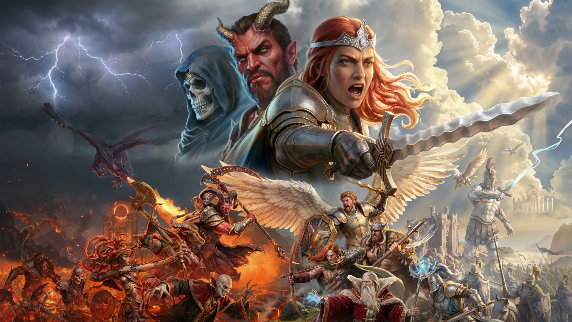 Heroes of Might and Magic 3 remake cover art showing warring armies and fantastical creatures