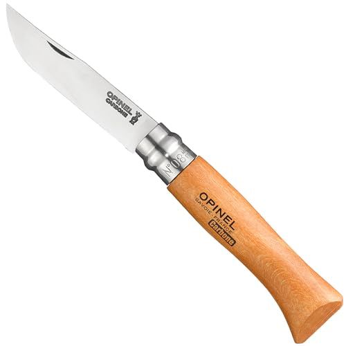 Opinel No. 08 Carbone - Carbon Steel Folding Pocket Knife, Beechwood Handle