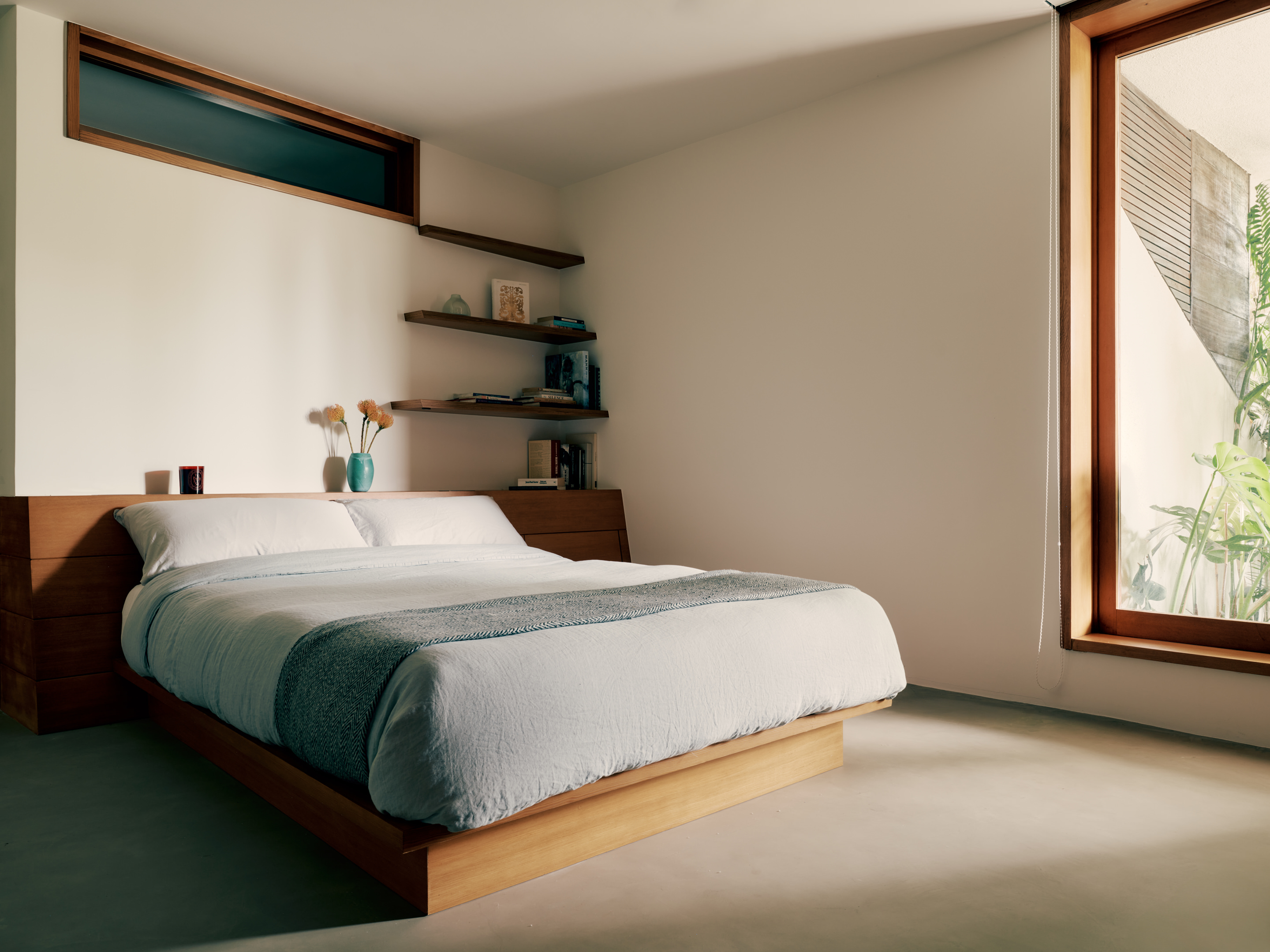 Conner &amp;amp; Perry design for Lautner's Castle, showing the interior of a bedroom with a big picture window seen on the edge