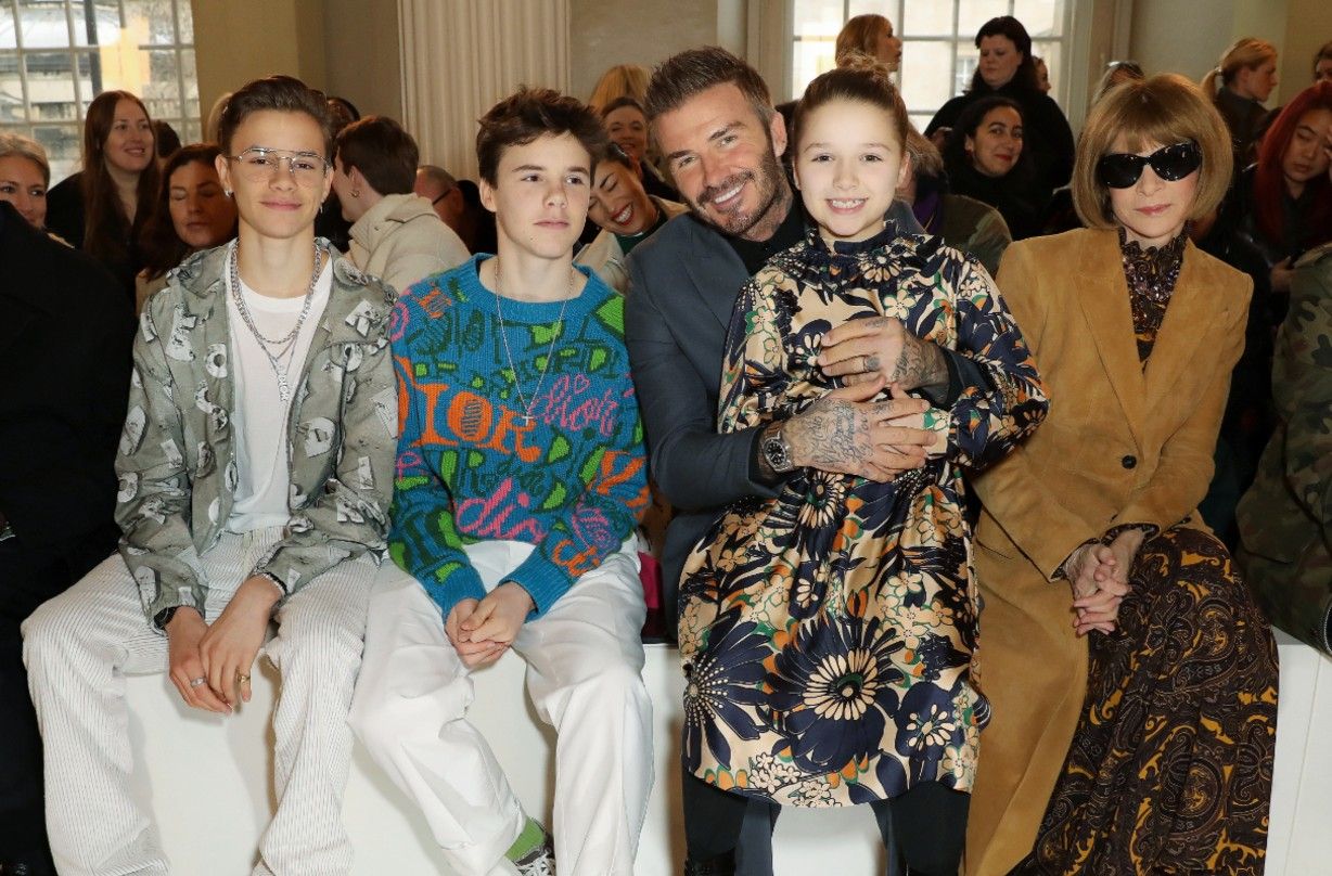 Romeo Beckham, Cruz Beckham, David Beckham, Harper Beckham, Anna Wintour