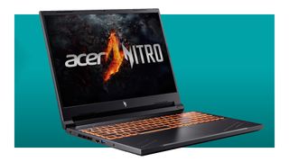 Acer Nitro V side on, on a blue background