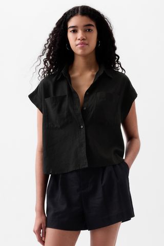 Gap Linen-Blend Cropped Shirt 