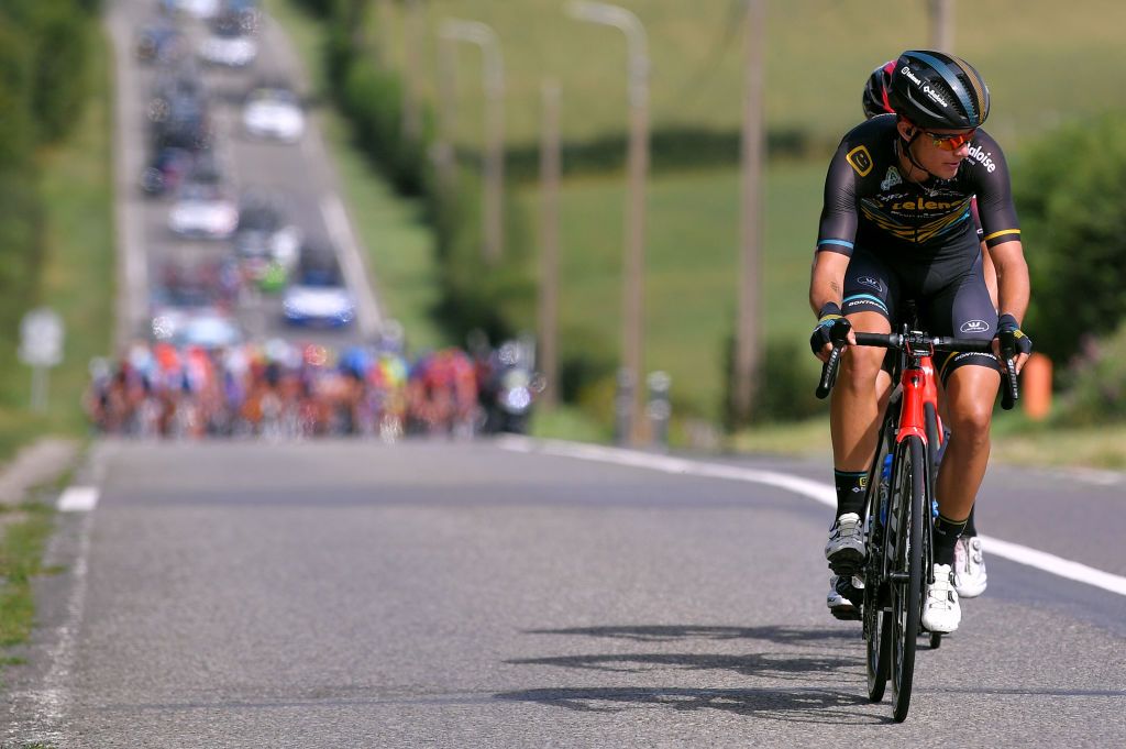 VISE BELGIUM AUGUST 18 Andreas Goeman of Belgium and Team Telenet Lions Michal Golas of Poland and Team INEOS Carlos Canal Blanco of Spain and Team Burgos BH Breakaway during the 41st Tour de Wallonie 2020 Stage 3 a 192km stage from Montzen to Vise TourdeWallonie TRW2020 on August 18 2020 in Vise Belgium Photo by Luc ClaessenGetty Images