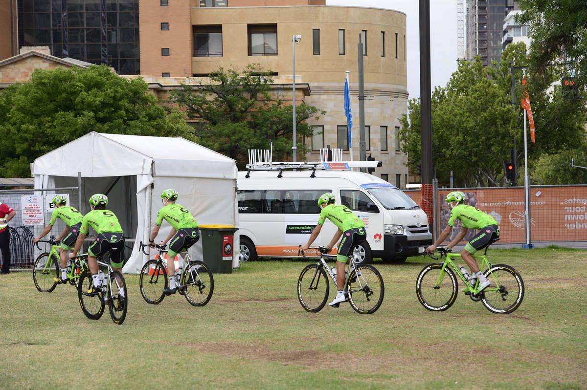 The Cannondale team heads out for a training ride