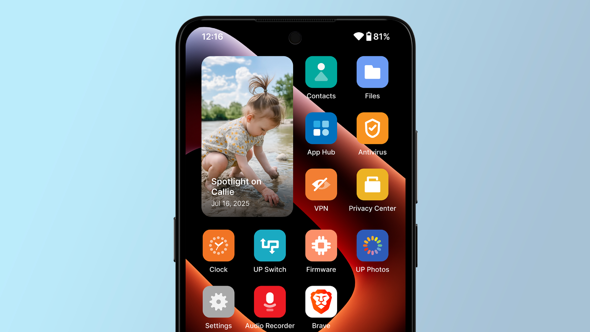 The Unplugged UP Phone home screen