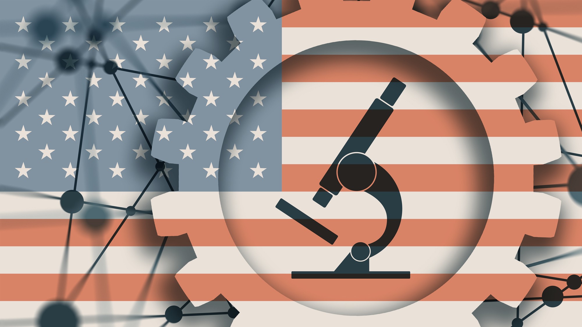 American flag with microscope