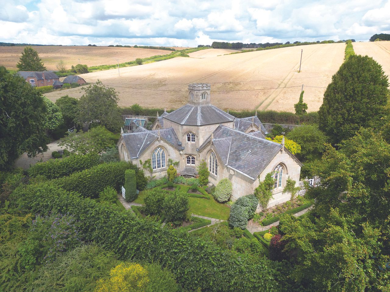 Aerial view of The Lodge, Mildenhall, Marlborough, Wiltshire.