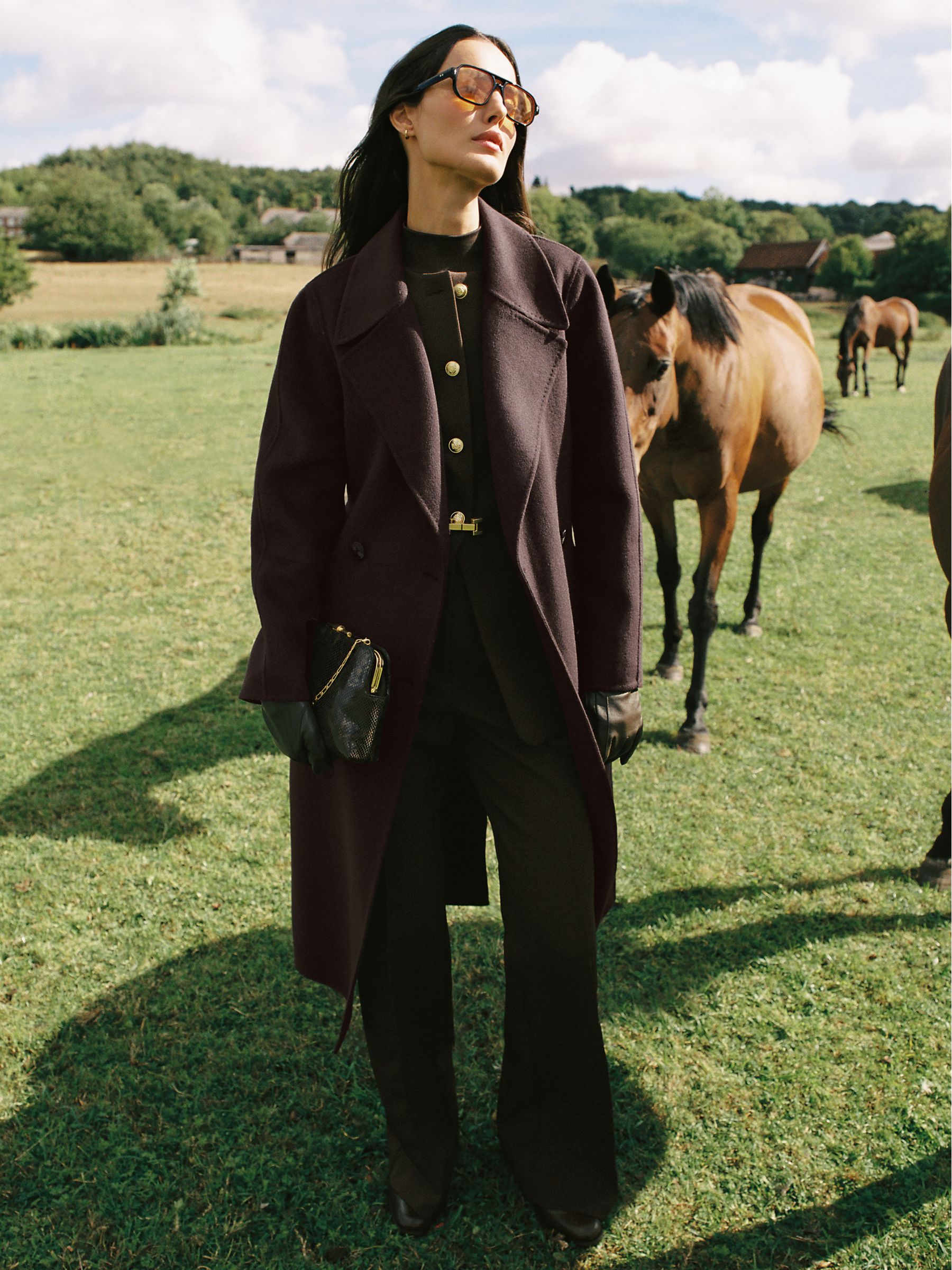 Petite Double-Breasted Blindseam Coat Wool-Blend in Aubergine