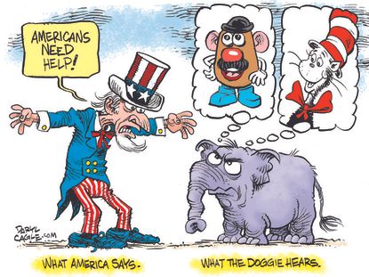 Political Cartoon U.S. covid stimulus gop dr seuss potato head