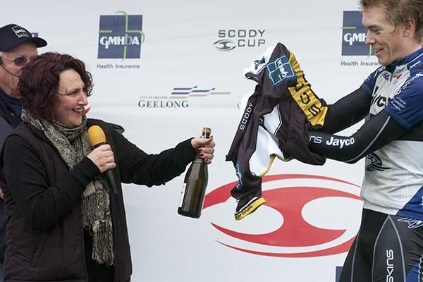 Rohan Dennis (Team Jayco Skins) accepts his Di Giorgio Family Wines Criterium Championship leader's jersey after stage one.