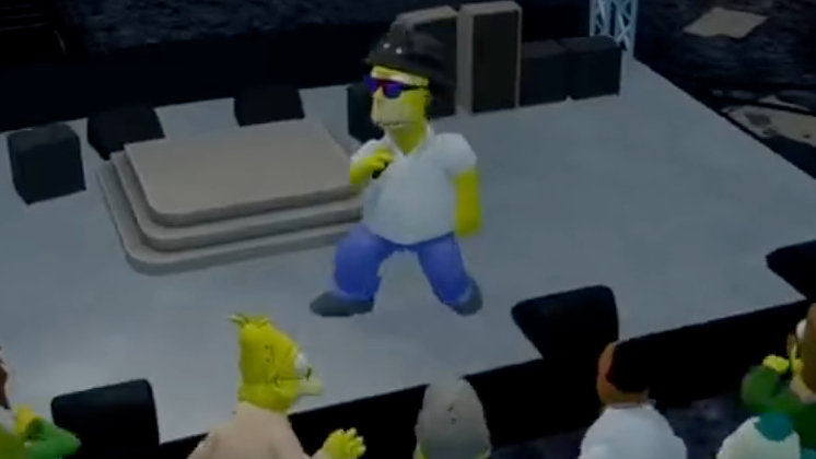 Cruce CGI Homer Simpson on stage