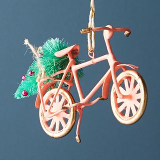 Novelty pink and gold bike Christmas tree decoration