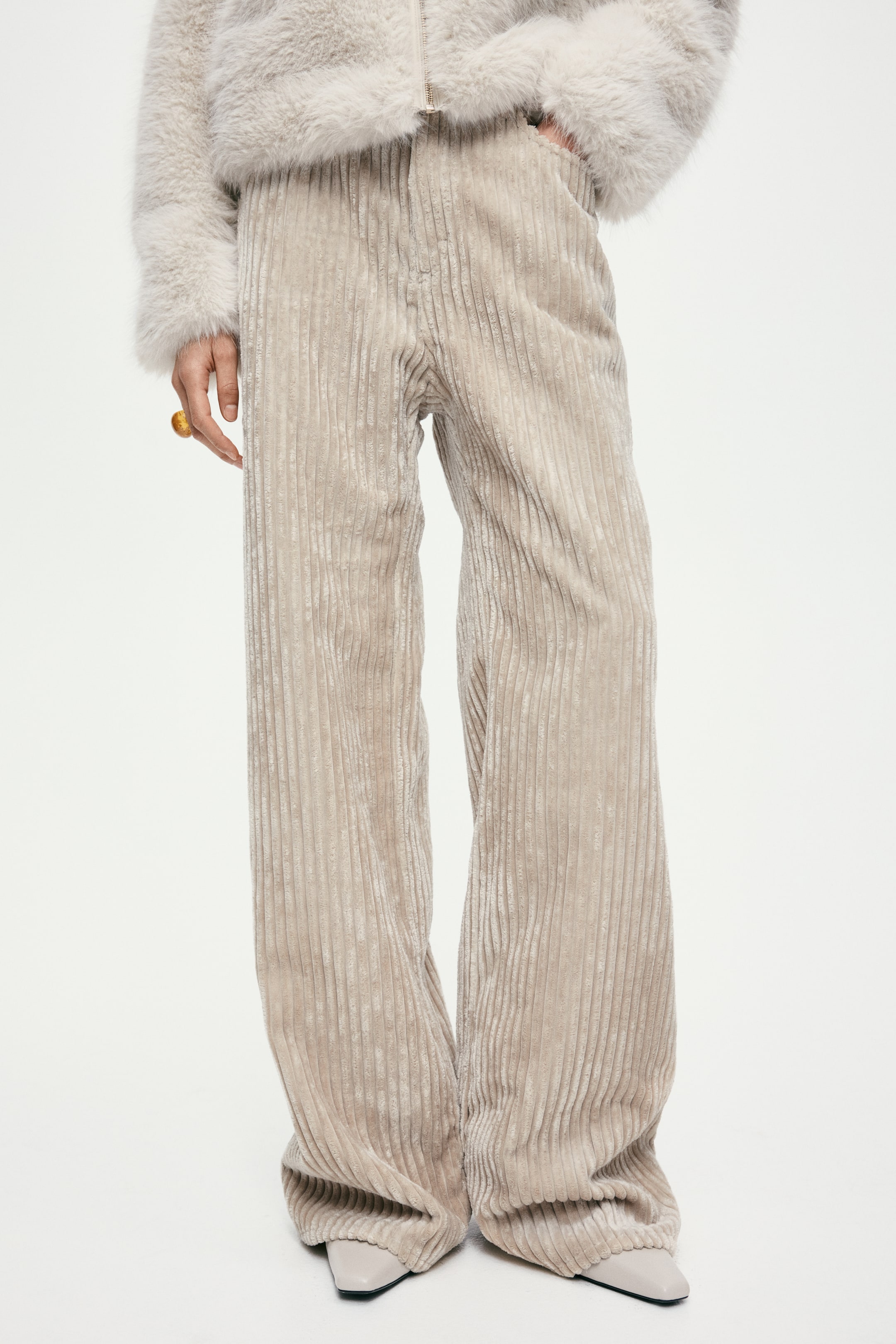 Bootcut Corduroy Pants - Beige