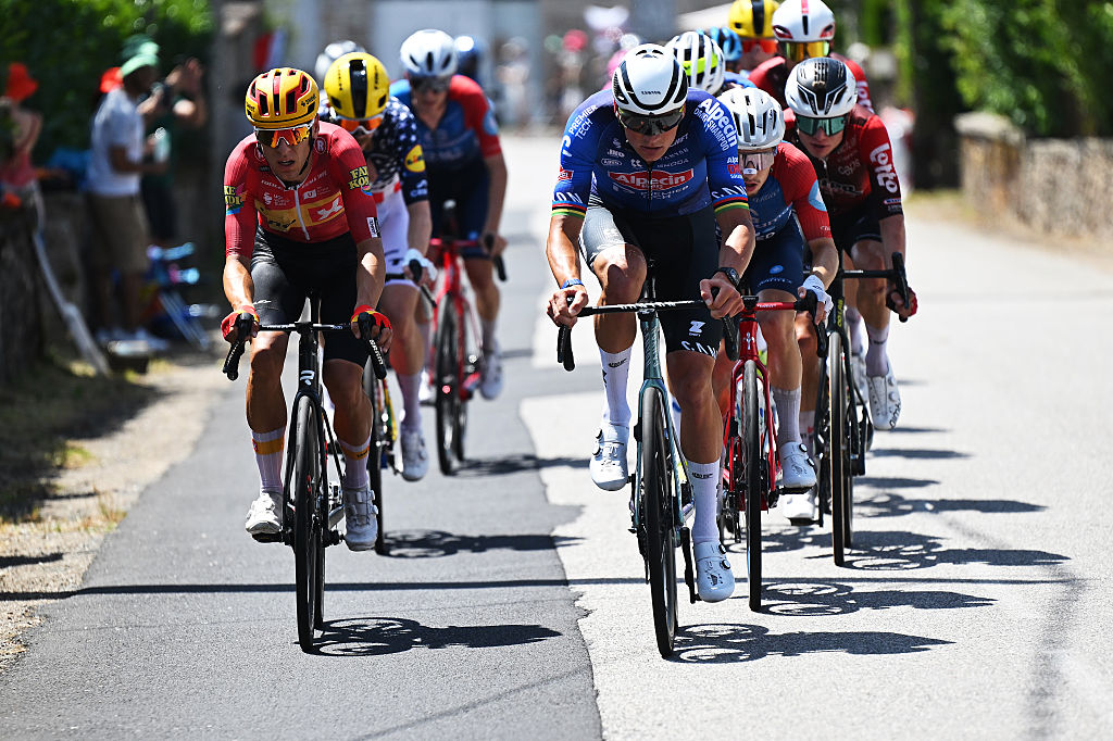 Tobias Halland Johannessen of Norway and Team Uno-X Mobility and Mathieu van der Poel of Netherlands and Team Alpecin-Premier Tech