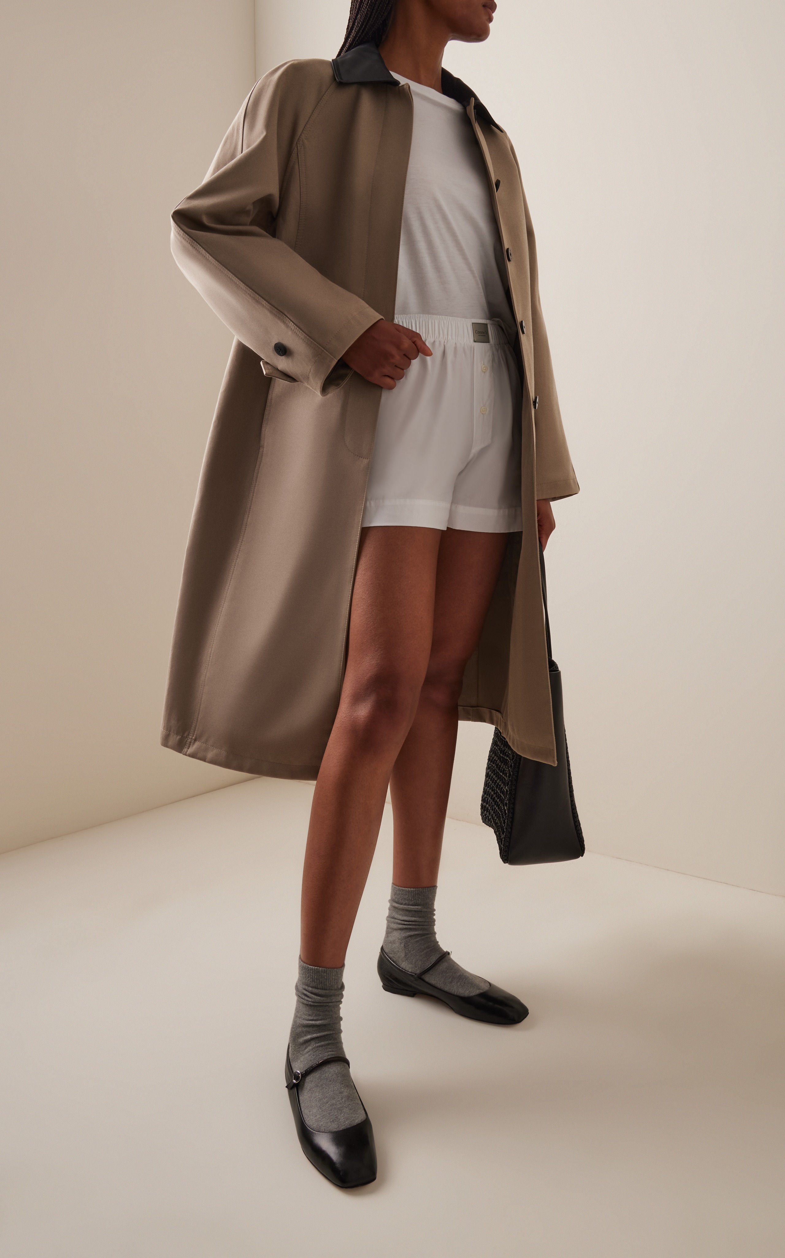 Jonah Leather-Trimmed Twill Long Jacket