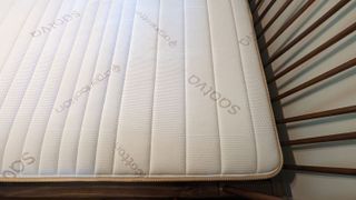 A view of the Saatva Memory Foam Hybrid mattress from above