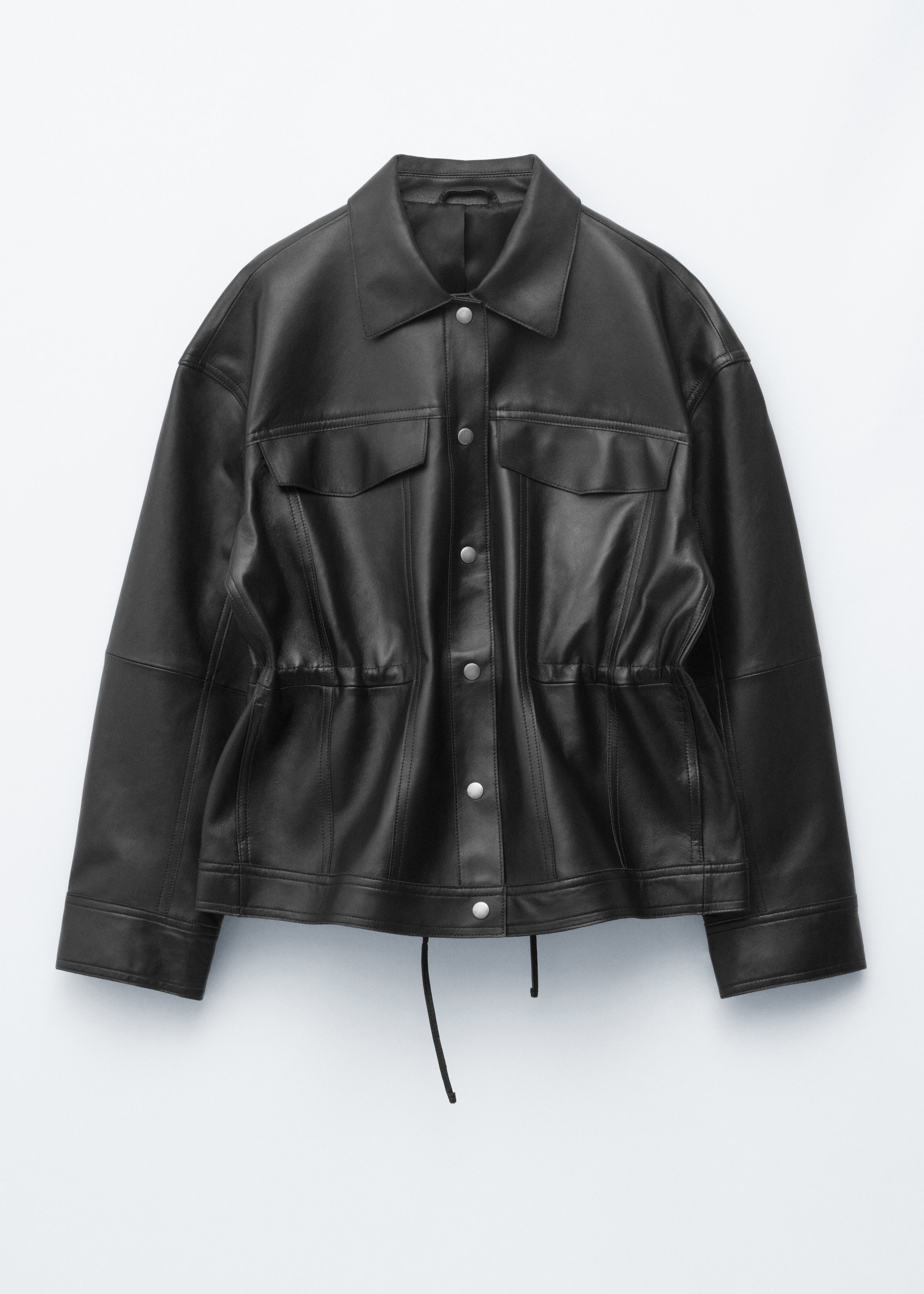 Drawstring-Waist Leather Jacket