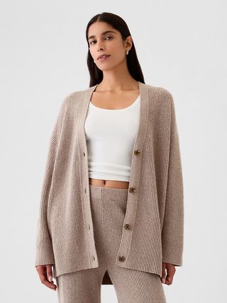 Cashsoft Shaker-Stitch Boyfriend Cardigan